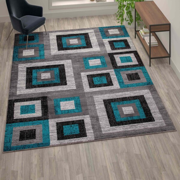 Flash Furniture Turquoise 8' x 10' Modern Geometric Area Rug OK-HCF-7146ATUR-810-TUR-GG - main